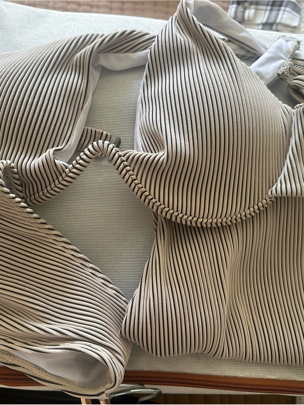 3 pc Swim Suit Set ~ Ribbed Cream Mini Skirt - Women - Size XL - Picture 7 of 9